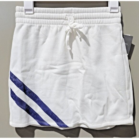 Grayson Threads White Fleece Drawstring Mini Skirt w/ Blue Stripe Trim - Picture 2 of 7